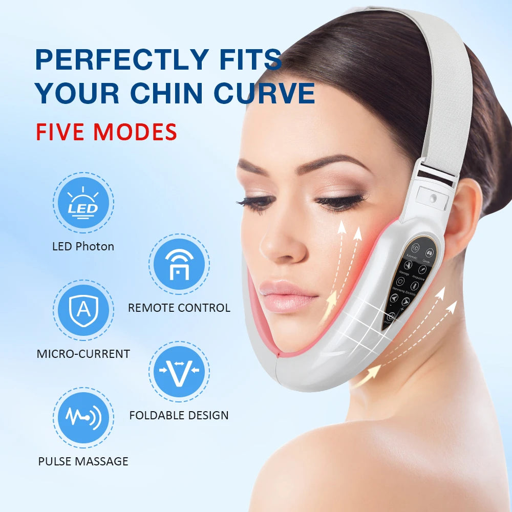 Massaggiatore viso V-Face indossato, 5 modalità
