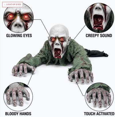 Crawling Zombie light-up eyes, creepy sound, bloody hands and touch activation