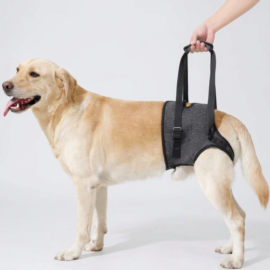 Golden Retriever sostenuto con imbracatura per cani